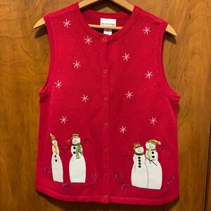 Breckenridge Red Christmas/Winter Vest with Snowmen Grannycore Size MP Women